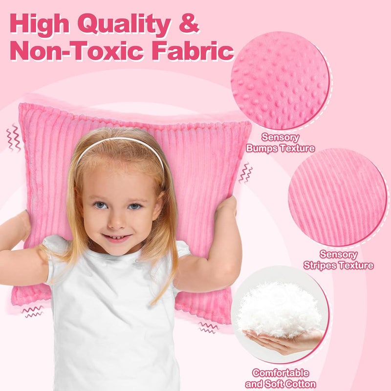 Subao 12" Vibrating Sensory Toddler Pillow with Two Textures, Sensory Toys for Kids with Autism, Birthday Xmas Gifts for Ages 4-10, Pink - Image 2